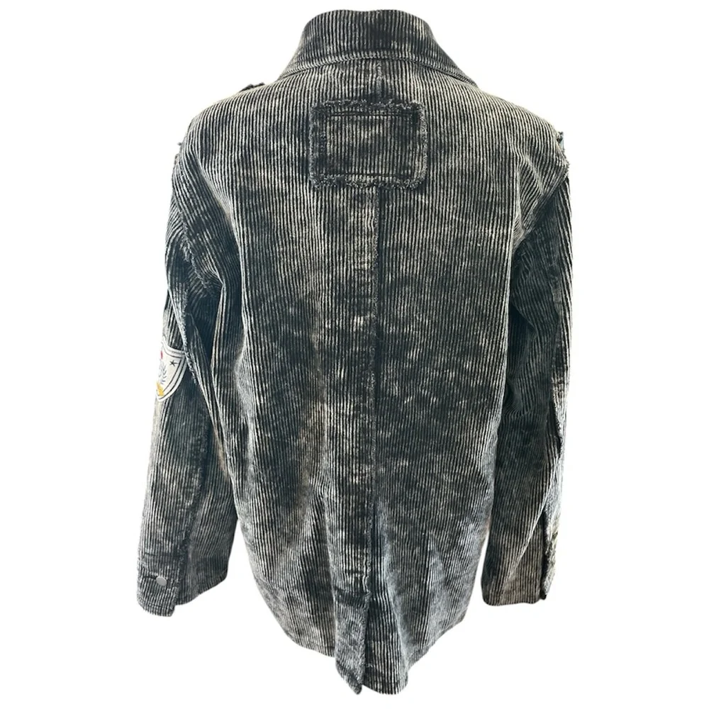 POL Kennedy Military Black Corduroy Jacket Vintage Patch detail & Pockets Size L - Picture 4 of 17